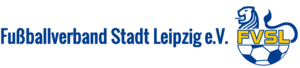 Das Logo des Fussballverband Stadt Leipzig e.V. ein Löwenkopf mit Schwanz auf den Buchstaben FVSL, darunter ein halber Fussball